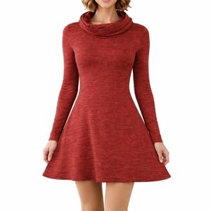 Doublju Maroon Cowl Neck Sweater Tunic Dress Mini Plus size Long Sleeve Soft
